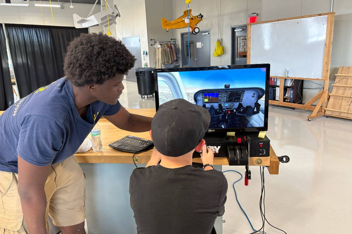 Rising aviation student on a simulator
